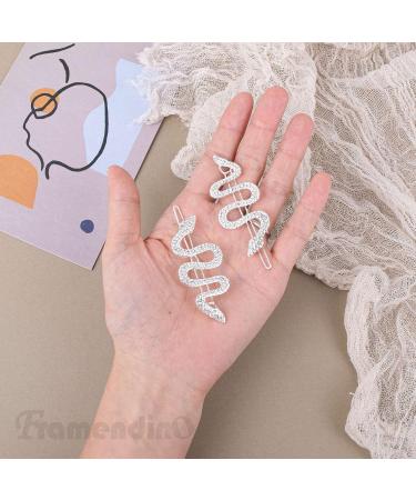 Framendino 2 Pack Silver Crystal Snake Hair Clip - Rhinestone Barrettes for Women & Girls | Metal Hairpins Accessories - Buy Online on GoSupps.com