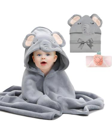 Bibykivn baby hooded towel with washcloth baby towel with hood soft baby bath towels baby towel with sweet ears for newborns and children 0-3 years old (gray)