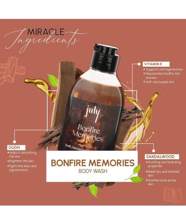 July Bonfire Memories Body Wash 300ml - Oudh & Sandalwood Vitamin E Moisturizer Exfoliating Shower Gel for Men & Women | Long Lasting Fragrance - Buy Online on GoSupps.com