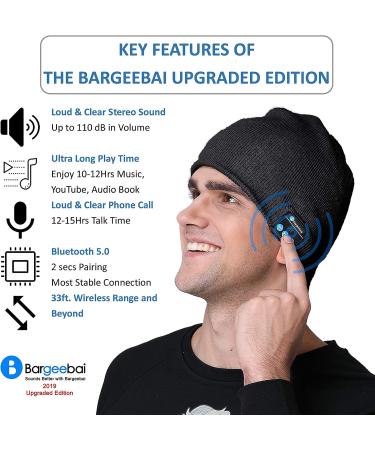 Bargeebai Unisex Beanie Hat with Bluetooth Wireless Speaker - Unique Fall/Winter Tech Gift Under $20 (Black) - Buy Online on GoSupps.com