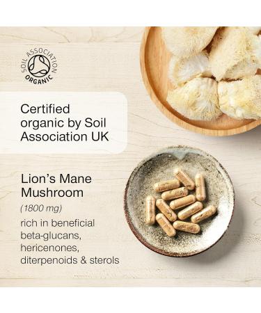 Organic Lions Mane Supplement - 1800mg Lion's Mane Capsules High Strength - Certified Organic by The Soil Association - 30 Capsules - 100% Lion Mane Mushroom Fruiting Bodies Extract - Made in The UK - Buy Online on GoSupps.com