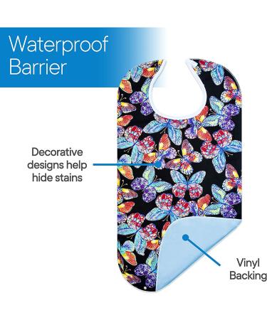 RMS 3 Pack Adult Bib with Crumb Catcher, Waterproof Clothing Protector (34x18) - Butterfly/Blue Rose/Heritage - Buy Online on GoSupps.com