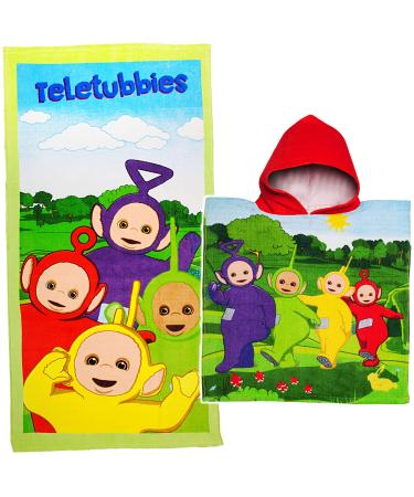 all-meine.de GmbH 2 TLG.Set bath towel/beach towel + poncho - Teletubbies - 100% cotton 70 cm * 140 cm - bathing poncho/hooded towel - terry/velours - towel - DUS .. without names