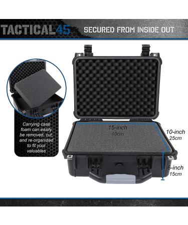 Tactical45 Hard Case with Foam Weatherproof Black Hard Carrying Case for Outdoors and Traveling 16 x 13 x 7in Foam Case - Buy Online on GoSupps.com