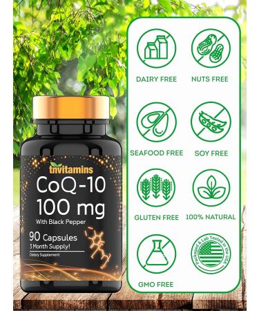 CoQ-10 100mg with Black Pepper Extract | 90 Rapid Release Capsules | Maximum Absorption Antioxidant Supplement - Buy Online on GoSupps.com
