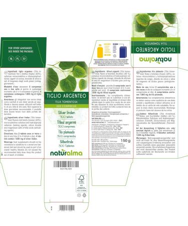 Silver Linden (Tilia Tomentosa) Flowers and Bracts (Leaves) Naturalma | 150g | 300 Tablets of 500mg | Dietary Supplement | Natural & Vegan - Buy Online on GoSupps.com