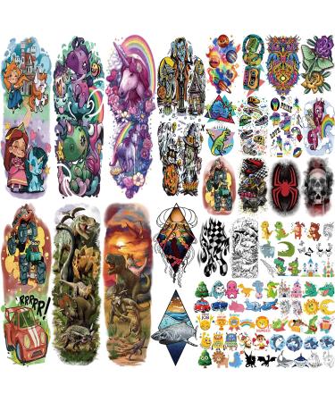 Temporary Tattoo for kids, 52 PCS Fake Tattoos Temporary for Boys Girls, Dinosaur Unicorn Body Arm Shoulder Cute Tattoos Stickers, Birthday Party Supplies Gifts for 3 4 5 6 7 8 9 Year Old Kids