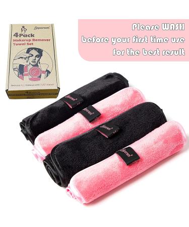 4 Pack XL Makeup Remover Cloths - Fast Drying & Reusable - Exfoliating Cleansing Cloths for All Skin Types - Pink & Black - Buy Online on GoSupps.com