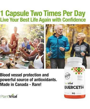 PlantVital Quercetin 1000mg Per Day - Quercetin supplements as a potent source of Antioxidant and Blood Vessel Protection - Made in Canada - Easy to swallow - 45 Days Supply - 90 Vegan Capsules. 90 count (Pack of 1) - Buy Online on GoSupps.com