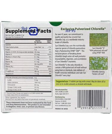 SUN CHLORELLA - Chlorella Supplement  Vitamin-Enriched and Vegan-Friendly Tablets (200 Mg - 300 ct) - Buy Online on GoSupps.com