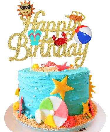 Beach Ball Happy Birthday Cake Topper Summer Pool Party Decoration Summer Party Favor Supplies - Buy Online on GoSupps.com