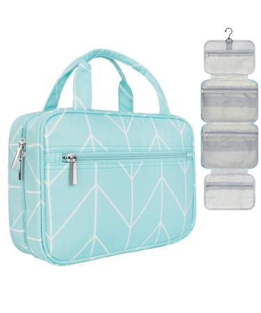 PAVILIA Hanging Toiletry Bag Women Men, Travel Toiletries Bag, Foldable Roll up Cosmetics Toiletry Bag Organizer for Makeup Accessories, Water Resistant Mesh Pocket (Teal Chevron)