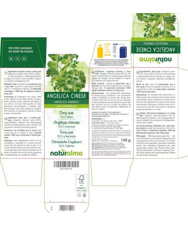 Dong Quai (Angelica sinensis) Roots 150g | 300 Vegan Tablets 500mg | Natural Food Supplement by NATURALMA - Buy Online on GoSupps.com