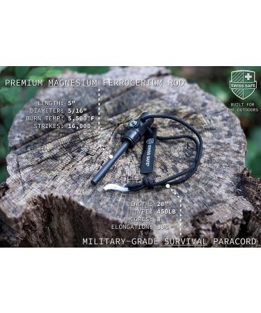 Swiss Safe 5-in-1 Fire Starter (2-Pack) with Compass, Paracord, Whistle - Emergency Survival Kit for Camping, Hiking - All-Weather Magnesium Ferro Rod - Buy Online on GoSupps.com