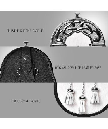 HIGHLAND REDSTONE Sporran Kilt for Men Premium Leather Quality Scottish Bovine Sporran with Chain Belt Kilt Accessories White Chrome - Buy Online on GoSupps.com