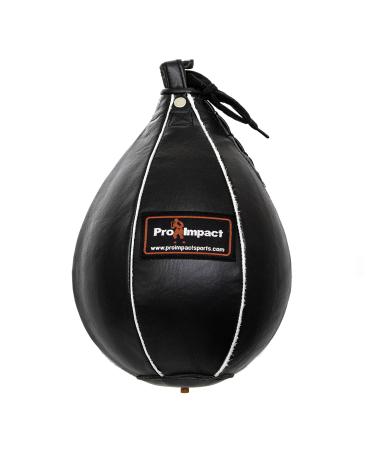 Pro Impact Leather Speed Bag  Pear Shaped Hanging Ball for Boxing, MMA & Muay Thai  Training Equipment for Doorway Hanging or Ceiling  Boxer Accuracy Workout, Drills & Exercise  Punching Trainer Black Genuine Leather XS - 5"x7"