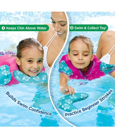 SwimSchool Swim Trainer Vest | Easy On & Off Kids Swimming Vest | Sizes S/M Up to 33lbs & M/L Up to 50lbs | Blue, Orange, Pink, Seafoam | S/M Trainer Vest with Sleeves Pink/Aqua - Buy Online on GoSupps.com
