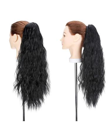 Ponytail Extension - 24 Natural Black Wavy Hair Piece with Clip Realistic Braid Hair Extensions for Women - Buy Online on GoSupps.com