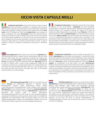 LABOTTEGADEGLIINTEGRATORI Vision Supplement 280 Softgels with lutein zinc fish oil Omega 3 DHA EPA eyes on soft capsules 1 softgel per day The bottle of the integrators - Buy Online on GoSupps.com