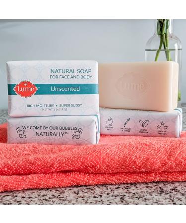Lume Natural Unscented Soap for Face & Body - Hypoallergenic, Paraben-Free, 5oz Pack of 4 | Safe for Sensitive Skin - Buy Online on GoSupps.com