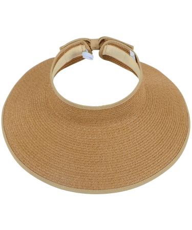 Simplicity Women's UPF 50+ Wide Brim Roll-up Straw Sun Hat Sun Visor One Size Brown