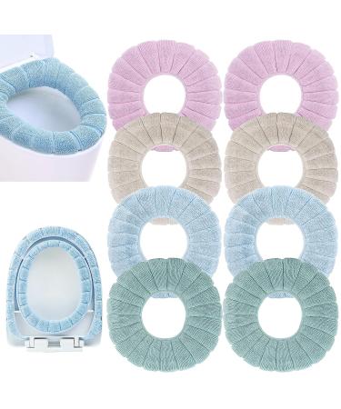8 Pieces Bathroom Soft Toilet Seat Cover Pads Stretchable Washable Thicker Warmer Bathroom Toilet Seat Cushion Fits Oval Toilet Seats (Blue Pink Brown Green)