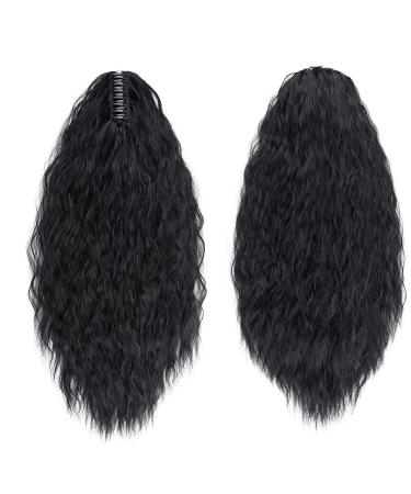 Ponytail Extension Clip-In 60cm Dark Black Wavy Hair Braid - Realistic Hair Corn Wave Clip with Clamp - Buy Online on GoSupps.com