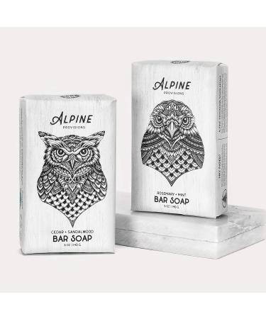 Alpine Provisions Vegan Bar Soap Variety Pack - Cedar + Sandalwood, Rosemary + Mint - 5 oz each - Plastic-free Packaging - Buy Online on GoSupps.com