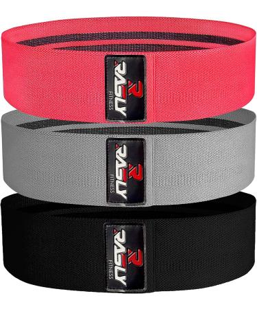 Kanzy Fabric Resistance Bands Set of 3 Exercise Bands for Working Out Non-Slip Booty Bands for Women Workout Bands with Carrying Mesh Bag for Training Squats Legs Butt Thighs and HIPS Glute Bands 15" Red Grey Black - Buy Online on GoSupps.com