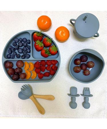 O'doe Baby Led Weaning Feeding Supplies Set (17 Pcs) | Suction Silicone Bowl, Spoons, Bibs, Sippy Cup, Plate Kit - Blue V2 - Buy Online on GoSupps.com