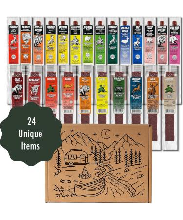 Buffalo Bob's Wild Game Meat Snacks (24 pack) - Ultimate Exotic Jerky Gift Box Stocking Stuffer Gifts for Men Gift Baskets Advent Calendar Mystery Box Anniversary Gifts 24 Pack + Gift Box - Buy Online on GoSupps.com