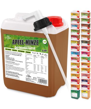 C.P.Sports 5 liters of drinks SIRUP beverage concentrate for approx. 400 liters of finished drink Vitamins spring water sports drink concentrate different varieties including dosing dispenser with L-carnitine (apple mint)