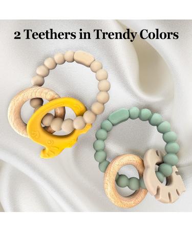 Petite Bee Silicone & Wood Baby Teether Elephant & Leaf Ring - 2 Pack - Buy Online on GoSupps.com