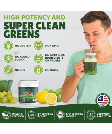 SHOUTGRIIN Organic Green Juice Superfood Powder - Fruit & Veggie Smoothie Drink - Natural Fiber Supplement for Energy, Immunity & Digestion - 9.5 oz - Buy Online on GoSupps.com