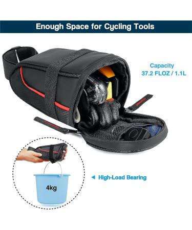 OBOVA Waterproof Bike Seat Bag 1.1L | Red Bicycle Saddle Bag with Sturdy Clip-On Strap | Tool Storage Pack for Road Mountain MTB | Black - Buy Online on GoSupps.com