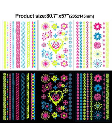 HOWAF 7 Large Sheets Neon Temporary Tattoos - 100+ Shimmer Designs for Women & Girls - Buy Online on GoSupps.com