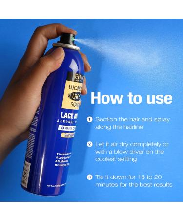EBIN NEW YORK Wonder Lace Melt Aerosol Spray - Keratin + Biotin Infused (180ml./ 6.08oz) - Preserves Edges & Undetectable Lace | Long lasting hold | No Residue 6.08 Fl Oz (Pack of 1) Keratin + Biotin - Buy Online on GoSupps.com