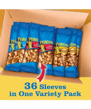 PLANTERS Variety Pack - 36 On-the-Go Nut Snacks: Salted Cashews, Peanuts & Honey Roasted | No Cholesterol, Healthy Fats - Buy Online on GoSupps.com