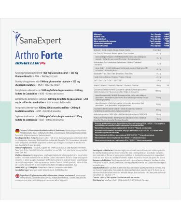 SanaExpert Arthro Forte | NATURAL SUPPORT FOR JOINTS AND BONES | With MSM Glucosamine Sulphate Chondroitin (120 Capsules) 100% Natural Ingredients Made in Germany - Buy Online on GoSupps.com