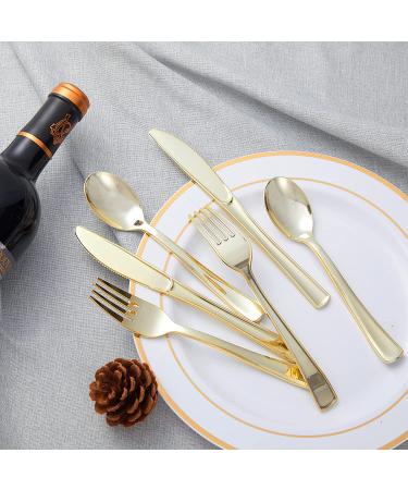 N9R 300PCS Gold Plastic Silverware Set - Disposable Cutlery for Party, Birthday, Wedding - Includes 100 Forks, 100 Spoons, 100 Knives - Buy Online on GoSupps.com