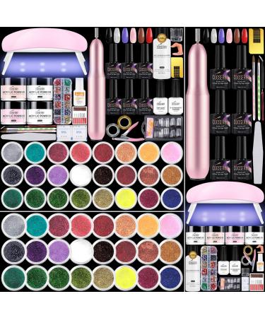 Cooserry 79 in 1 Acrylic Nail Kit with Drill and U V Light - Glitter Acrylic Powder Kits with Liquid Monomer for Beginners - Nails Kit Set for Professional Acrylic with Everything and Gel Nail Polish Multicolor