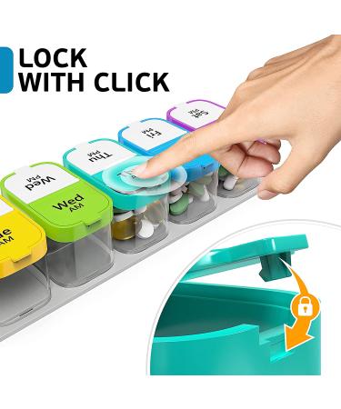 Large 7 Day Pill Organizer - AM/PM Pill Box Case - Weekly Medication Vitamin Organizer - 7 Day Pill Container - Buy Online on GoSupps.com