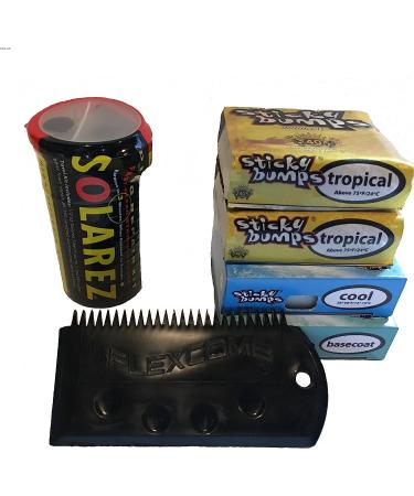 Sticky Bumps Wax & Solarez UV Cure Resin Ding Repair Kit + 2 Bars Tropical Wax - Base Coat, Cool Wax, Flexcomb - Board Maintenance Set - Buy Online on GoSupps.com