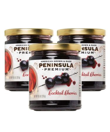 Peninsula Premium Cocktail Cherries | Award Winning | Deep Burgundy-Red | Silky Smooth, Rich Syrup | Luxe Fruit Forward, Sweet-Tart Flavor | American Grown & Made, 10.5 oz (3-Pack)