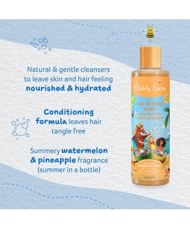Childs Farm Kids Hair & Body Wash 250ml | Watermelon & Organic Pineapple | Gentle Cleansing for Dry, Sensitive & Eczema-prone Skin - Buy Online on GoSupps.com