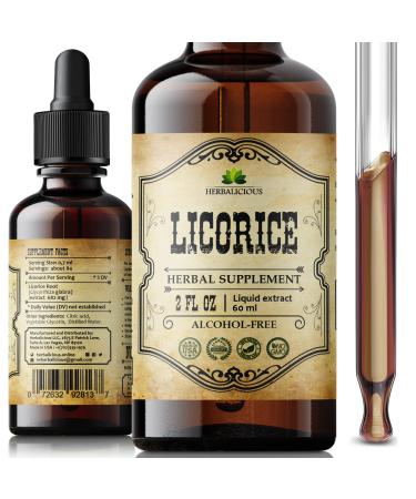 HERBALICIOUS Licorice Root Extract - Glycyrrhiza Glabra Extract Supplement for Digestion Restore Respiratory Health Adrenal Fatigue & Immunity Support Vegetarian Gluten Free (2Fl Oz) 2 Fl Oz (Pack of 1)