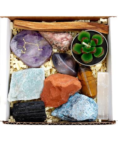 DANCING BEAR Leo Zodiac Healing Crystals Gift Set - 14 Pc with 18K Gold-Plated Constellation Necklace, Meteorite, Succulent Candle, Palo Santo Smudge Stick & Info Guide | Made in USA - Buy Online on GoSupps.com