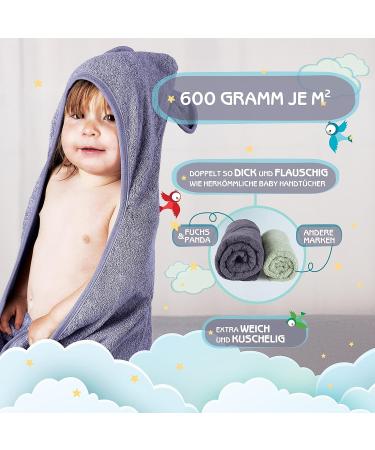 Fuchsundpanda Extra Thick Bamboo Hooded Towel for Baby - Soft & Warm 75x75cm | Ideal Gift Packaging in Blue-Gray - Buy Online on GoSupps.com