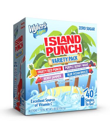 Wyler's Light Island Punch Singles to Go, Variety Pack, Fruity Red Punch, Purple Berry Wave, Berry Jammer and Blue Ocean Breeze, 1 Box (40 Single Servings) Variety 40 Count