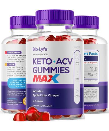 Biolyfe Max Keto ACV Gummies - 3 Pack, Advanced Formula with Apple Cider Vinegar and Minerals for 90 Days Supply - Buy Online on GoSupps.com